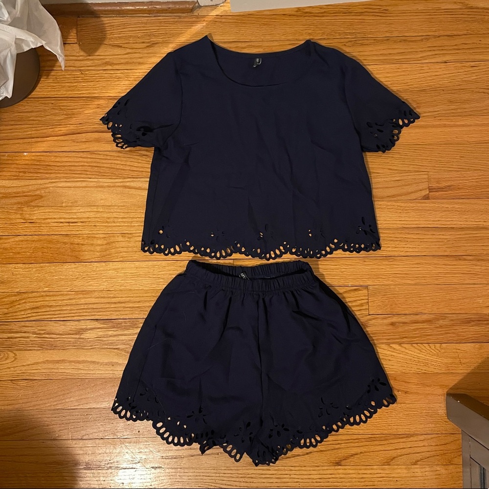 Two piece set, navy blue, lacy bottom, comfortable fit
